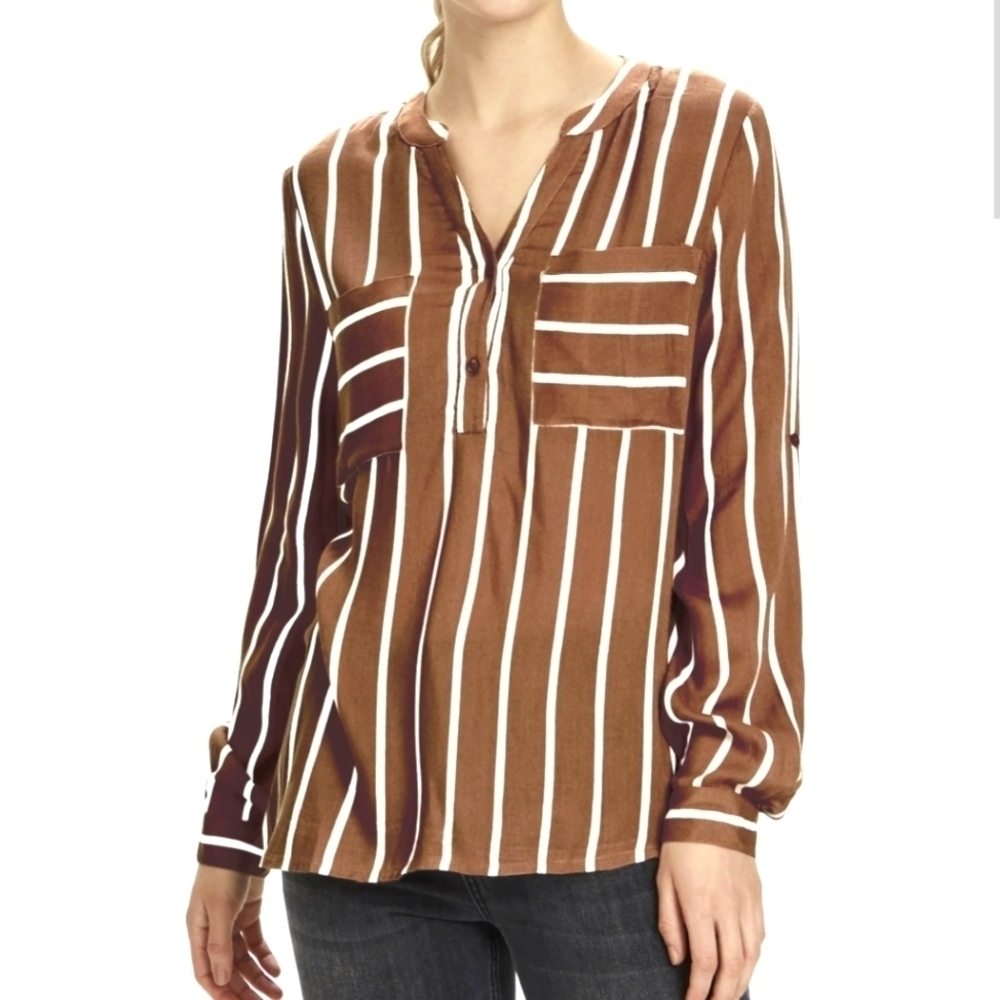 Kaffe KAbabara women's brown and white stripe blouse size 40